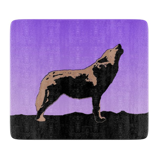 Howling Wolf at Sunset  - Original Wildlife Art Cutting Board (Front)