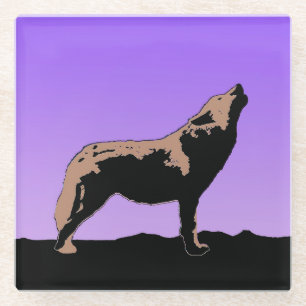 Howling Wolf at Sunset - Original Wildlife Art Glass Coaster