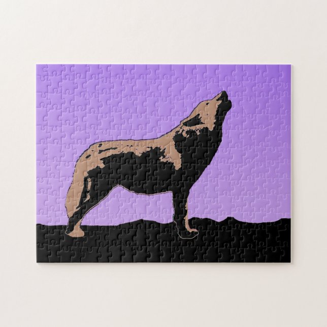 Howling Wolf at Sunset  - Original Wildlife Art Jigsaw Puzzle (Horizontal)