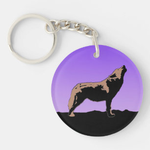 Howling Wolf at Sunset - Original Wildlife Art Key Ring