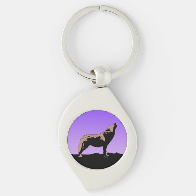 Howling Wolf at Sunset  - Original Wildlife Art Key Ring (Front)