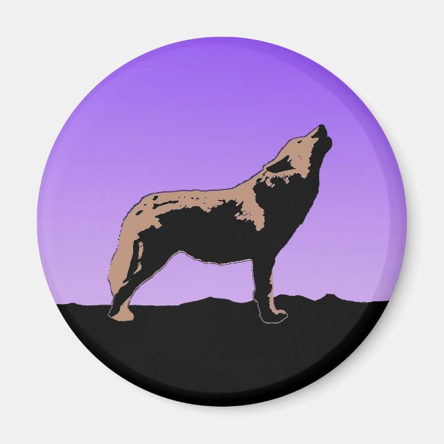 Howling Wolf at Sunset  - Original Wildlife Art Magnet (Front)