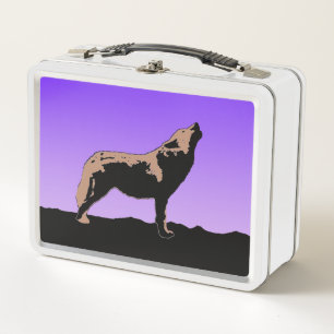 Howling Wolf at Sunset  - Original Wildlife Art Metal Lunch Box
