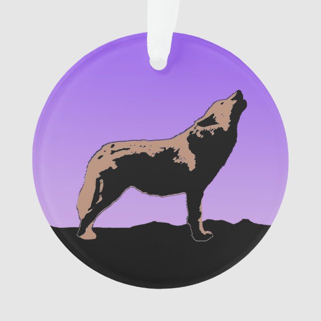 Howling Wolf at Sunset  - Original Wildlife Art Ornament (Front)