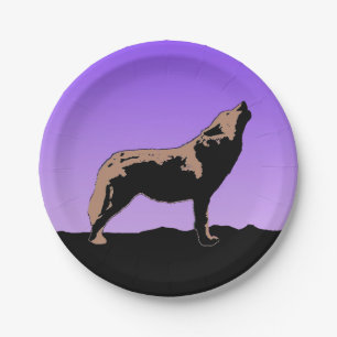 Howling Wolf at Sunset  - Original Wildlife Art Paper Plate