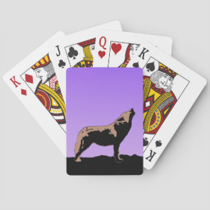 Howling Wolf at Sunset  - Original Wildlife Art Playing Cards