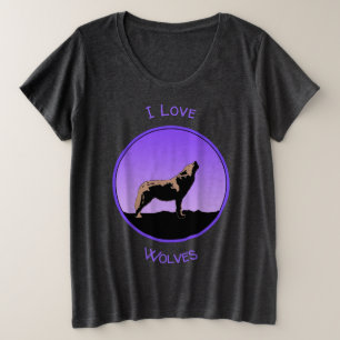 Howling Wolf at Sunset - Original Wildlife Art Plus Size T-Shirt