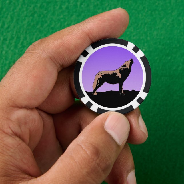 Howling Wolf at Sunset  - Original Wildlife Art Poker Chips (Hand)