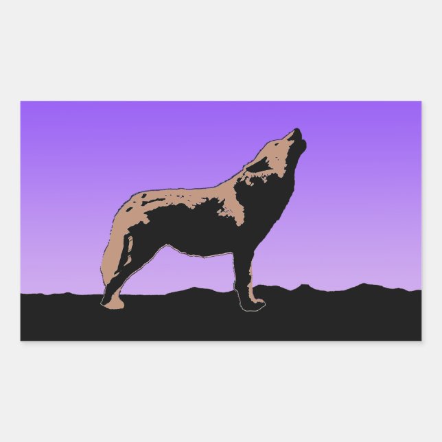 Howling Wolf at Sunset  - Original Wildlife Art Rectangular Sticker (Front)