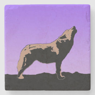 Howling Wolf at Sunset - Original Wildlife Art Stone Coaster