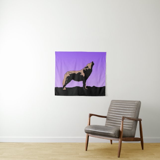 Howling Wolf at Sunset  - Original Wildlife Art Tapestry (In Situ (Horizontal))