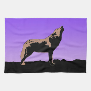 Howling Wolf at Sunset  - Original Wildlife Art Tea Towel