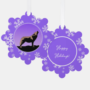 Howling Wolf at Sunset - Original Wildlife Art Tree Decoration Card