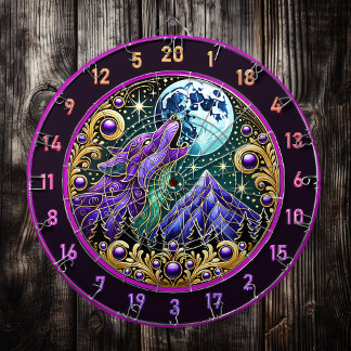 Howling Wolf Beneath Golden Moonlight Dartboard