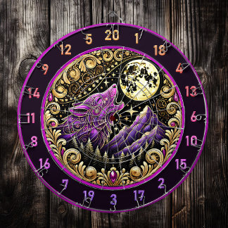 Howling Wolf Beneath Golden Moonlight Dartboard