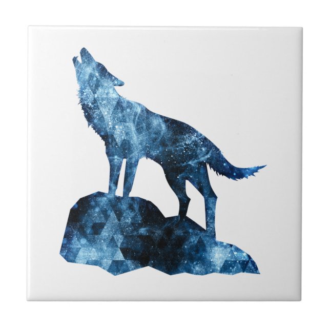 Howling Wolf blue sparkly smoke silhouette Tile (Front)
