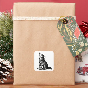 Howling Wolf Brushstroke Ink Animal Art on  Square Sticker