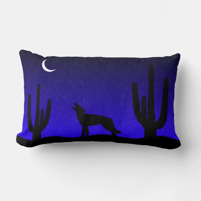Howling Wolf Desert Night Silhouette Lumbar Cushion (Front)