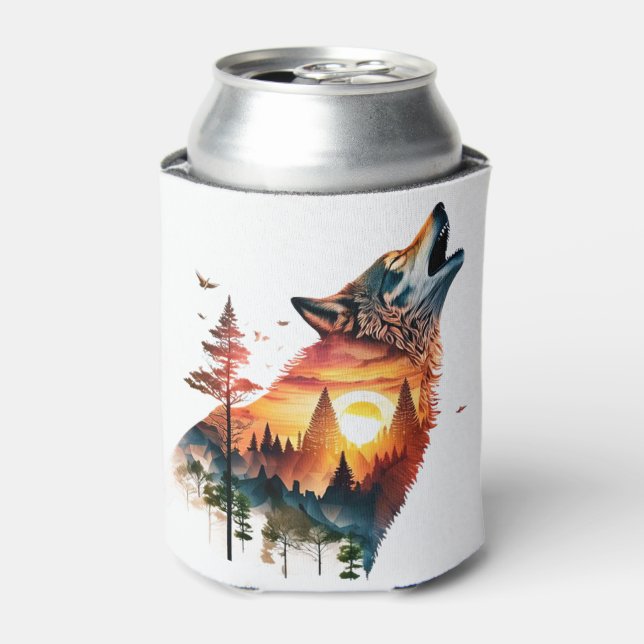 Howling wolf double exposure sunset can cooler (Can Front)