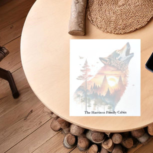 Howling wolf double exposure sunset personalised notepad