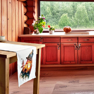 Howling wolf double exposure sunset short table runner