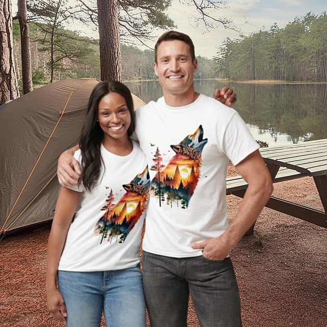 Howling wolf double exposure sunset T-Shirt (Creator Uploaded)