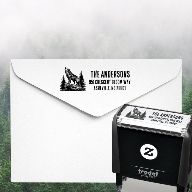 Howling Wolf Family Name Return Address Self-inking Stamp (Howling wolf self inking stamp)