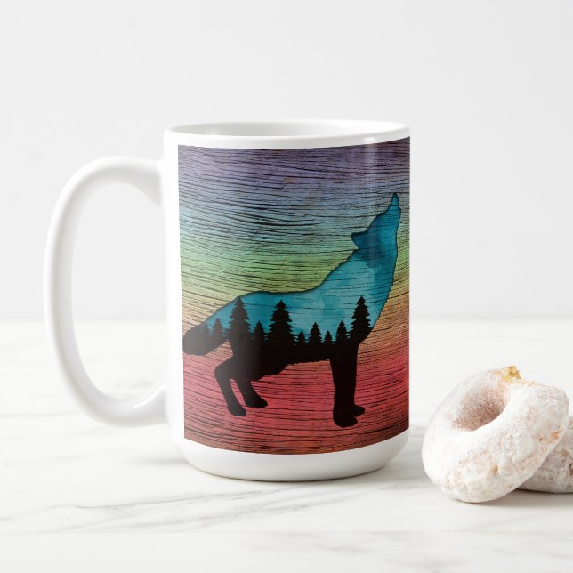 Howling Wolf Forest Trees Coffee Mug (With Donut)