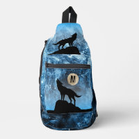 Howling Wolf full moon blue black Custom Monogram