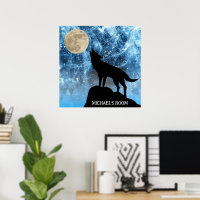 Howling Wolf full moon blue black Custom name
