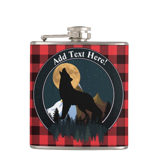 Howling Wolf Full Moon Hip Flask (Front)