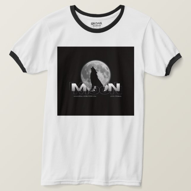 Howling Wolf Full Moon Typography White Ringer T-Shirt (Design Front)