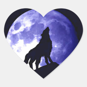 Howling Wolf & Fullmoon Heart Sticker