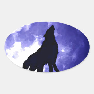 Howling Wolf & Fullmoon Oval Sticker