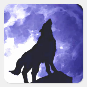 Howling Wolf & Fullmoon Square Sticker
