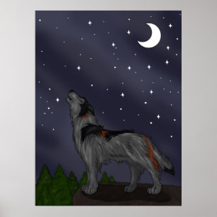 Howling Wolf (Grey) Poster