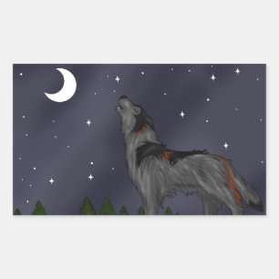 Howling Wolf (Grey) Rectangular Sticker