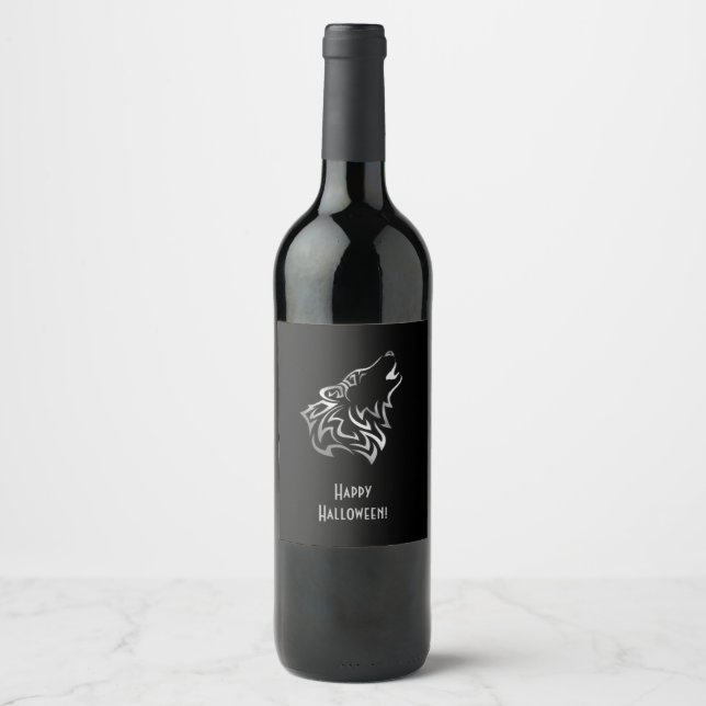 Howling Wolf Halloween Add Text Wine Label (Front)