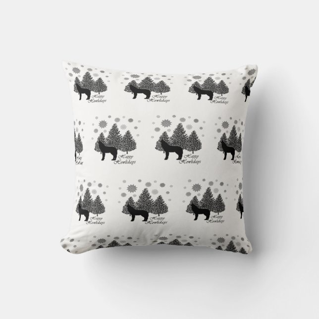 Howling Wolf Happy Howlidays Leopard Pattern Snow  Cushion (Front)