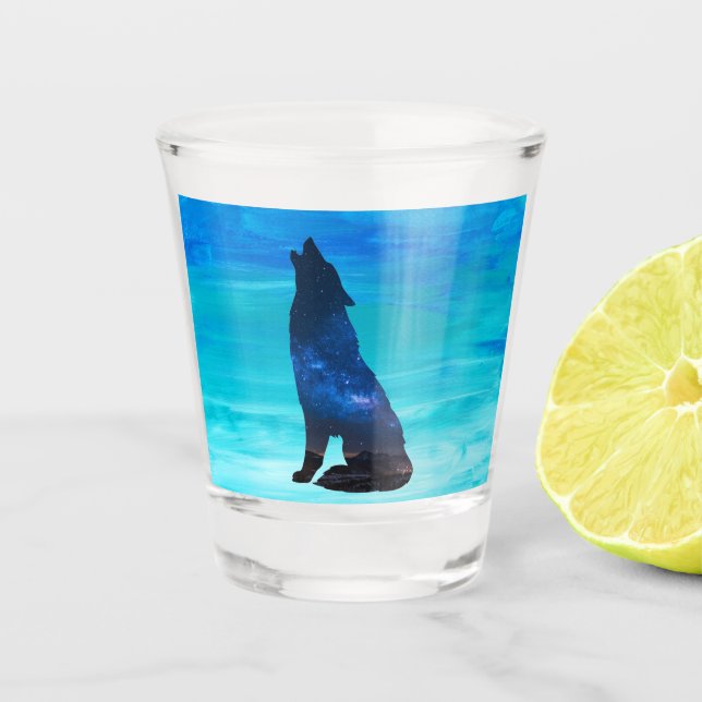 Howling Wolf, Howling Dog in Double Exposure  Shot Glass (Front)