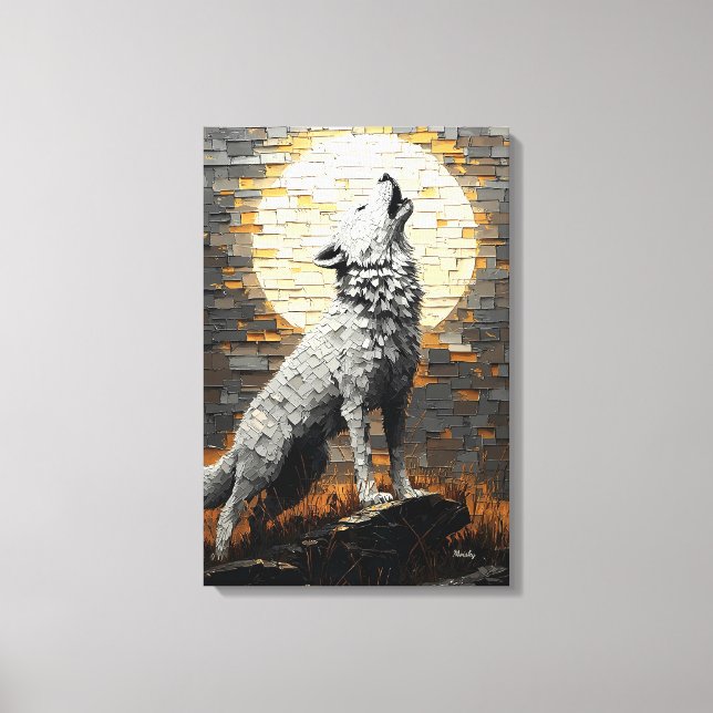 Howling Wolf in Dynamic Impasto Style Canvas Print (Front)