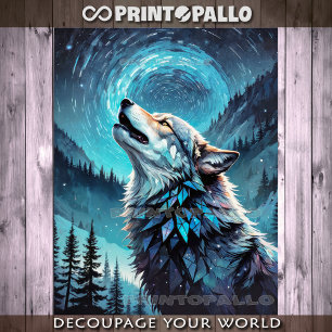 Howling wolf in mountain forest with star trail tissue paper