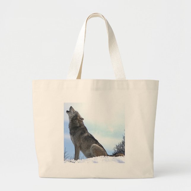Howling Wolf in Snow Large Tote Bag (Front)