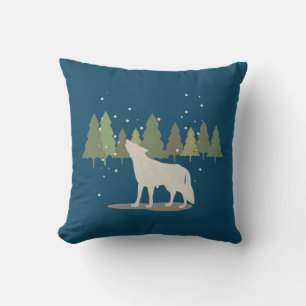 Howling Wolf in Snowing Forest Cushion