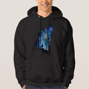 Howling Wolf in The Moon Sky Galaxy Wolf Wild Anim Hoodie