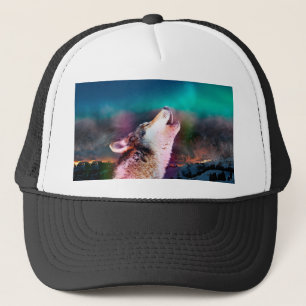 Howling wolf in the mountains trucker hat