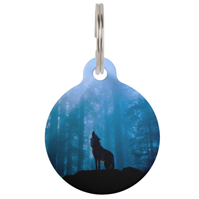 Howling Wolf in Wilderness Pet Tag (Front)
