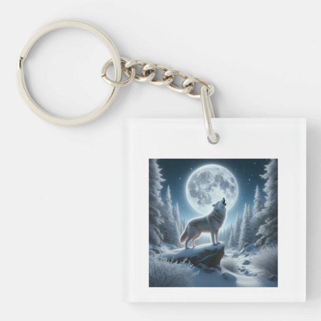 Howling Wolf In Winter Key Ring (Front)