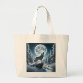 Howling Wolf In Winter Large Tote Bag