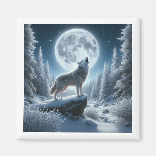 Howling Wolf In Winter Magnet (Front)
